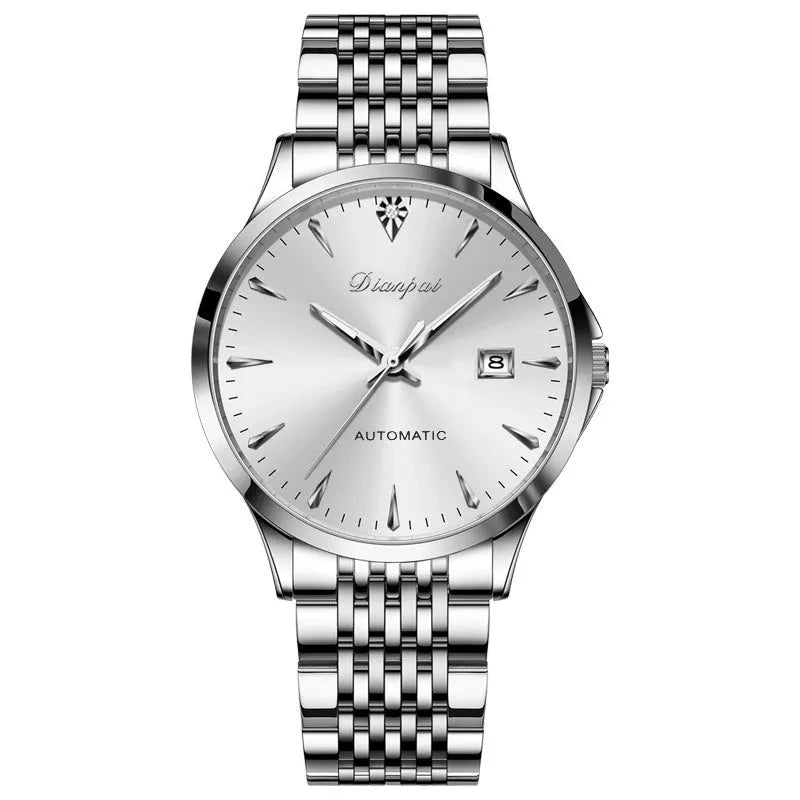 Men's automatic mechanical watch with stainless steel case and simple dial in multiple colour options