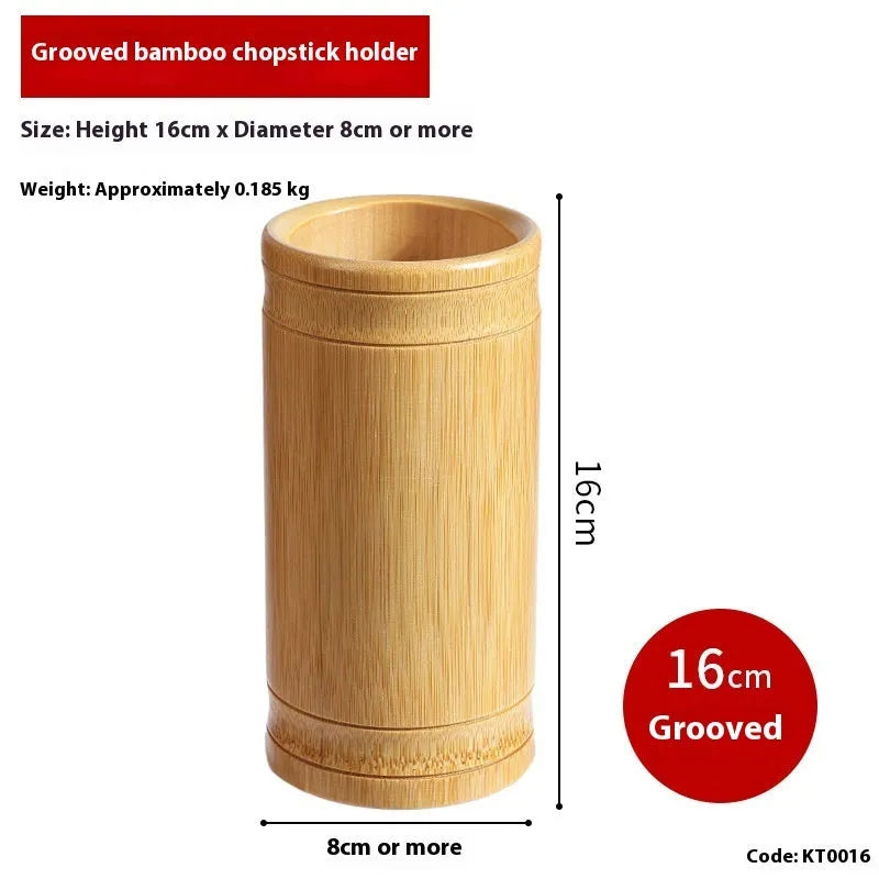 Bamboo chopstick holder tube in natural finish with multiple size options for utensil storage