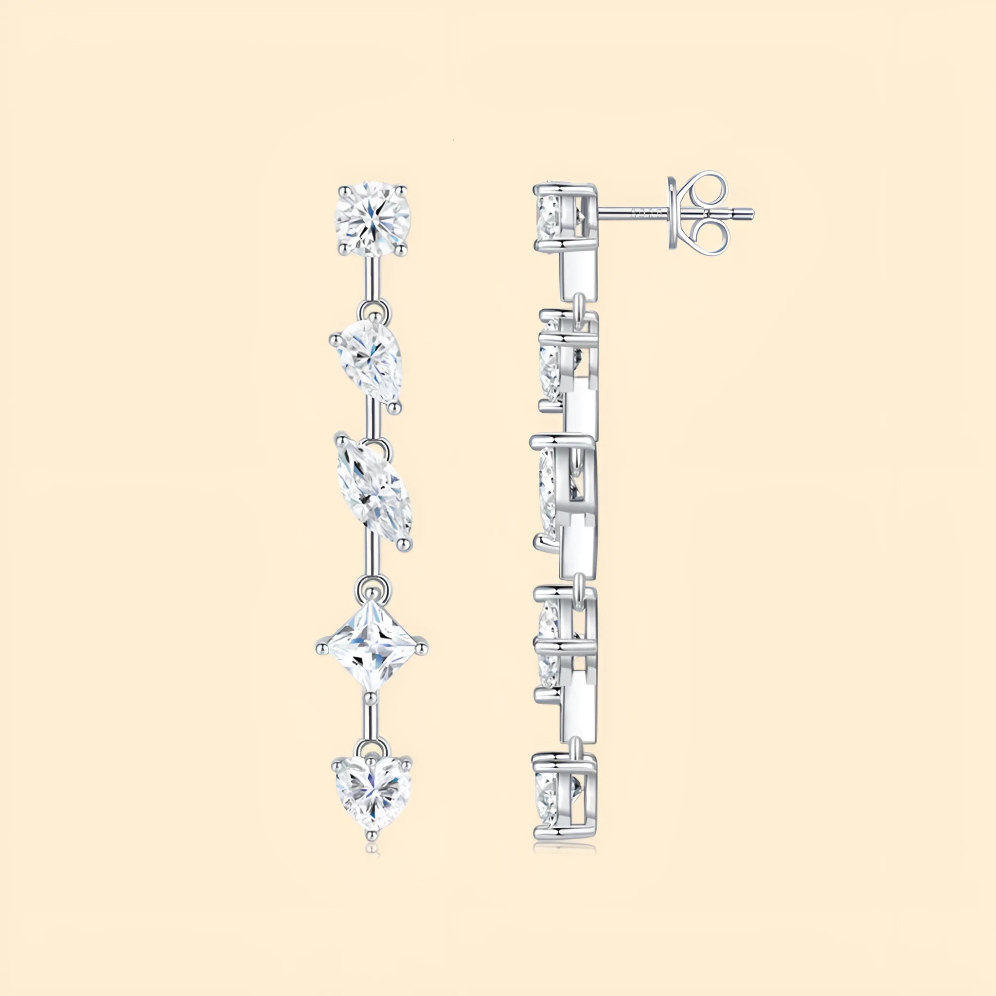 Pear-shaped moissanite drop earrings in 925 sterling silver with cold wind style on white background