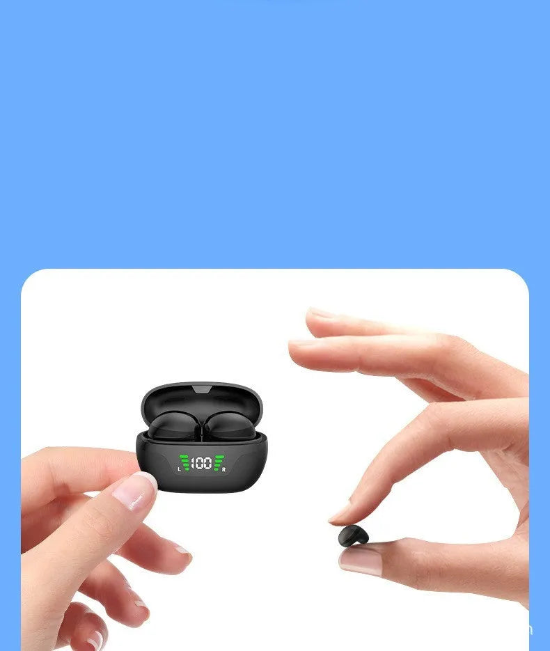 Super mini wireless Bluetooth-compatible headset in black with digital display screen