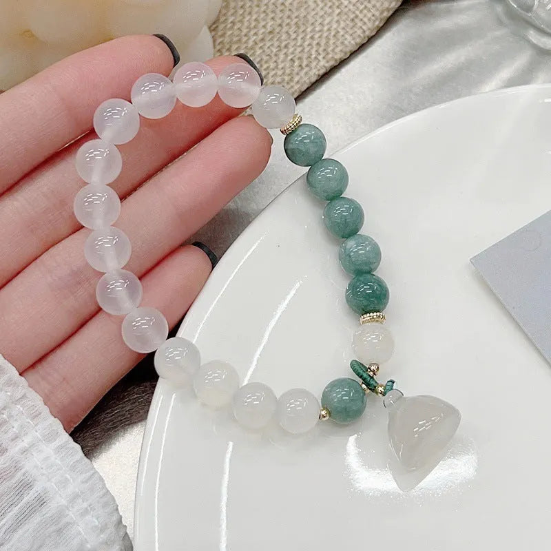 Women's retro Chinese style agate lotus seedpod bracelet natural stone handmade jewellery