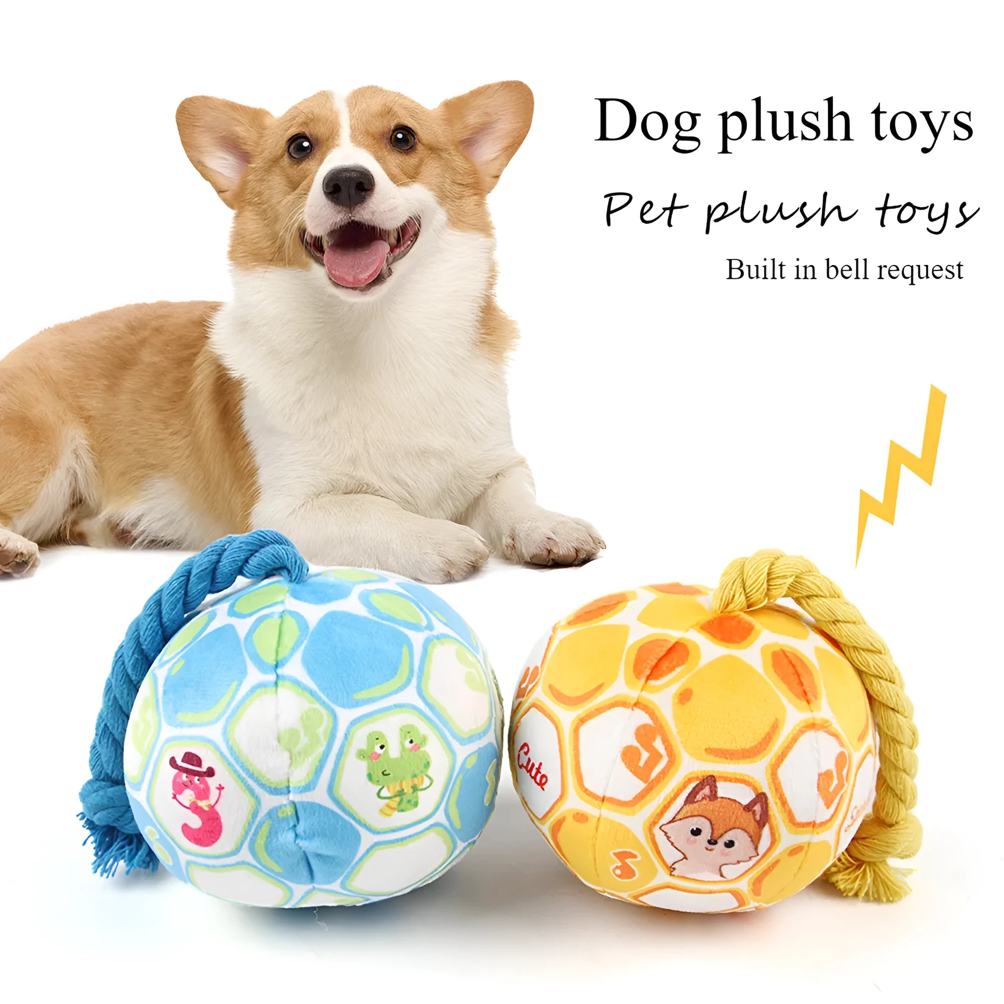 Blue and yellow dog elastic football tug of war interactive cotton rope ball toy for all dogs