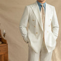 Men's half-lined seersucker blazer with two double-breasted buttons in milky white cyan