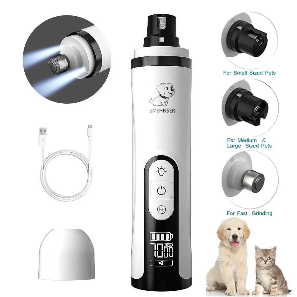 3-speed LED electric dog nail trimmer with automatic piercing and dust collection system