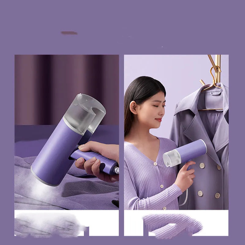 Portable foldable steam iron 130ml 220V in Grey Lotus Root Purple on white background