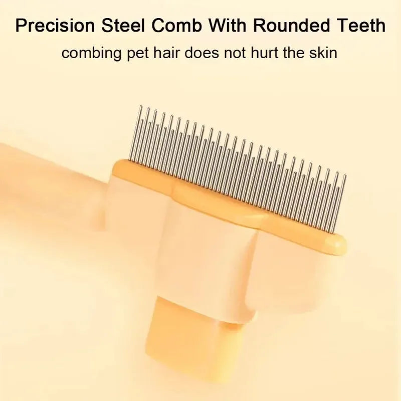 Green pet grooming brush with one-click hair removal button, gentle bristles for dogs and cats, anti-mite shedding tool