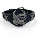 Black leather geometric eagle watch-bottom bracelet with 26cm length and unisex European American style design