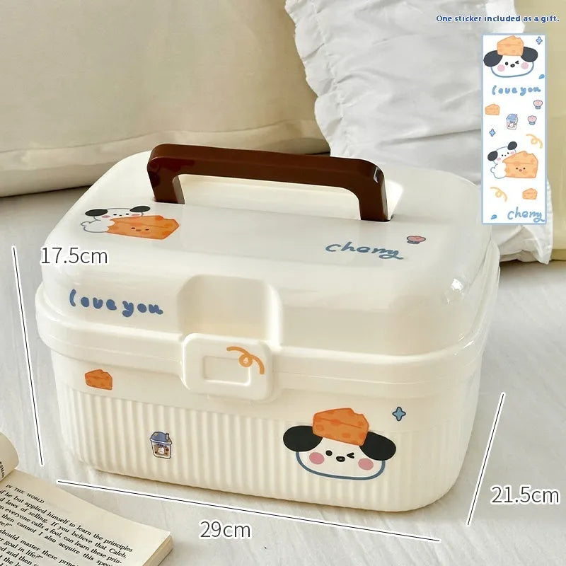 Double-layer portable plastic storage box with free stickers in large size