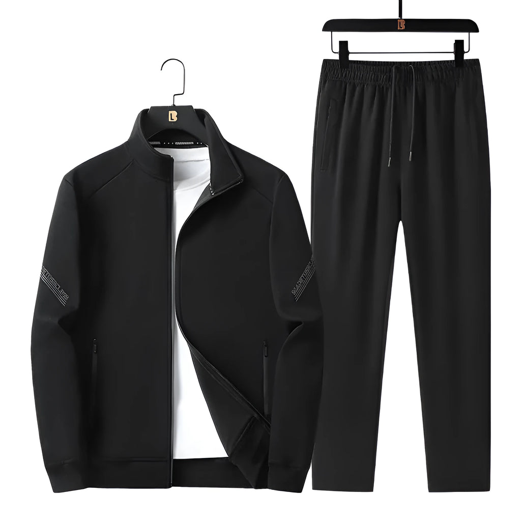 Men's plus size knitted cotton sports tracksuit set in black, dark blue, and grey for spring and autumn