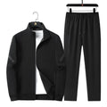 Men's plus size knitted cotton sports tracksuit set in black, dark blue, and grey for spring and autumn