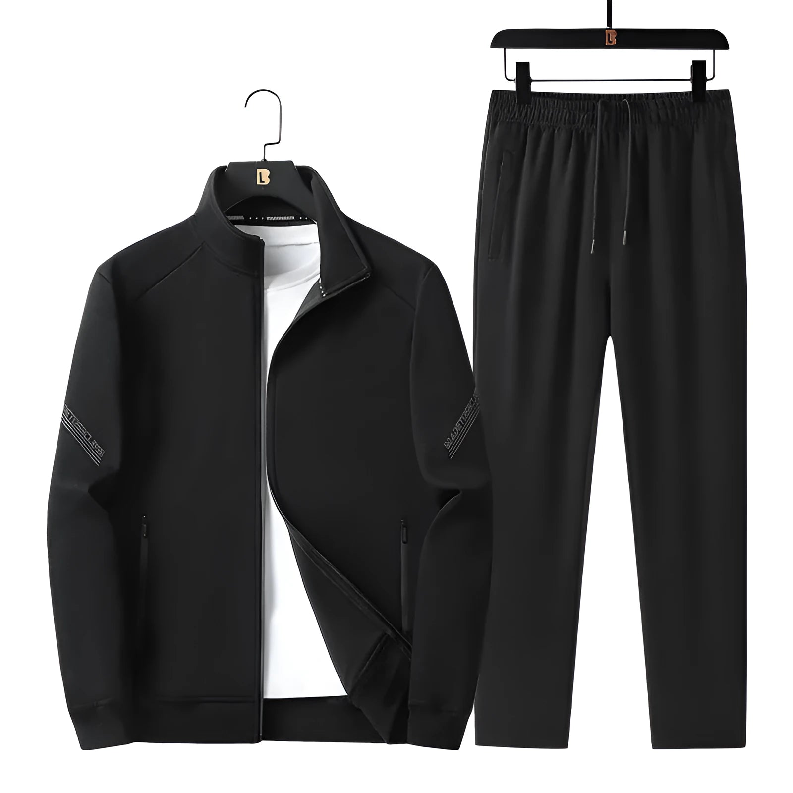 Men's plus size knitted cotton sports tracksuit set in black, dark blue, and grey for spring and autumn