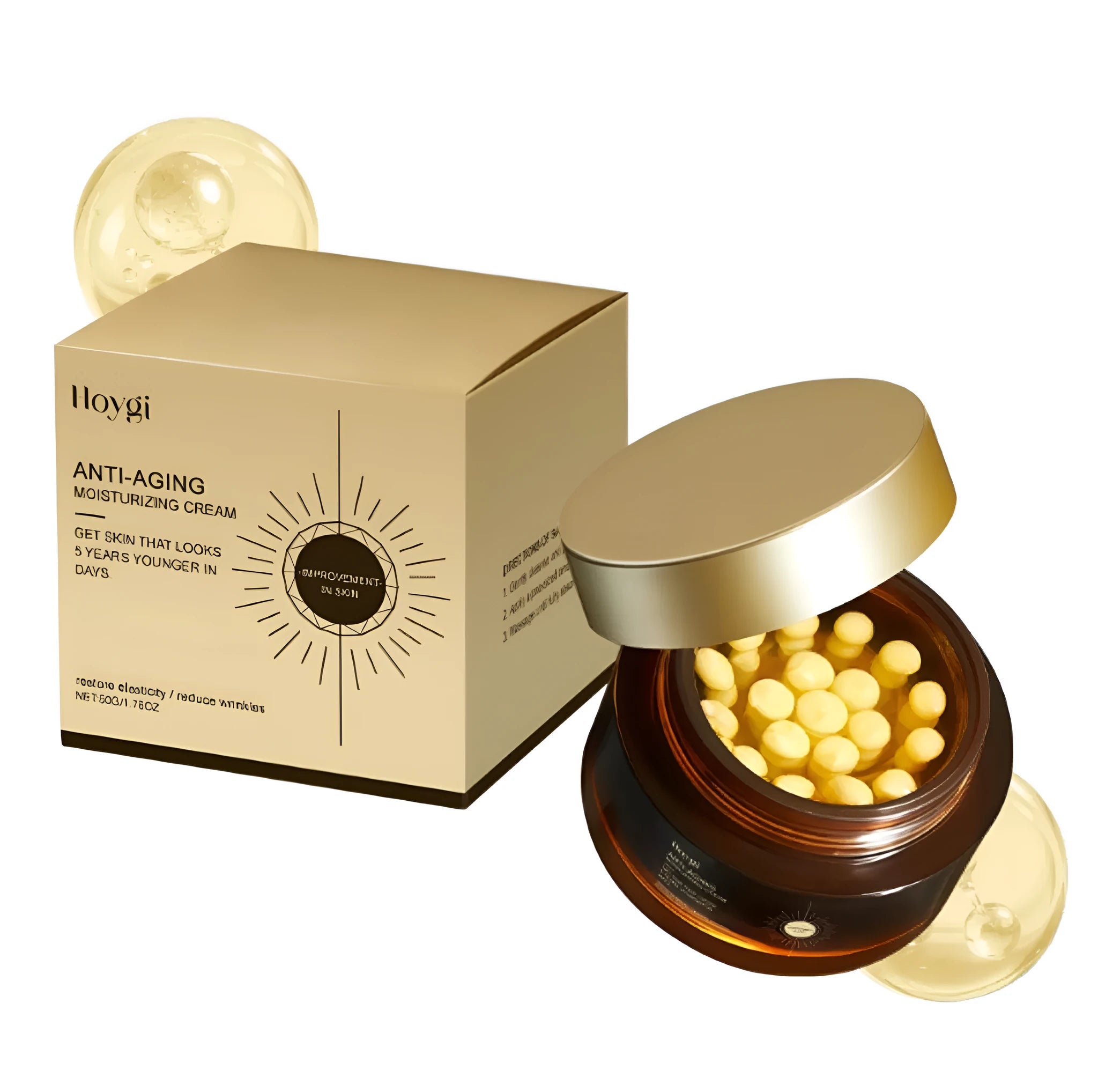 Retinol capsule moisturising cream 50g jar with yellow capsules visible in white cream