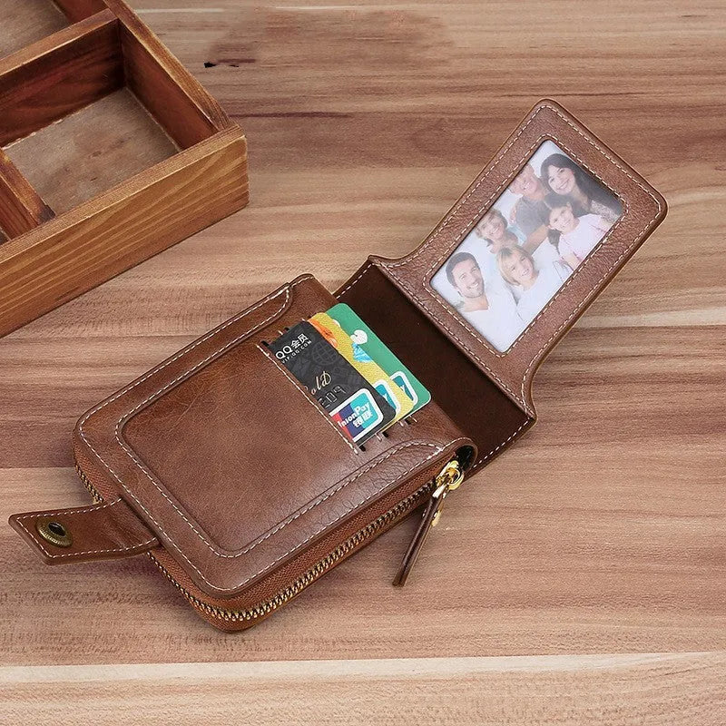 Men's PU 2-fold short wallet in black, dark brown, or light brown for card and cash storage