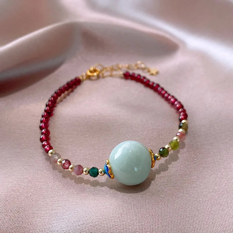 Women's tourmaline garnet drop bracelet with electroplated metal finish in Chinese Korean style