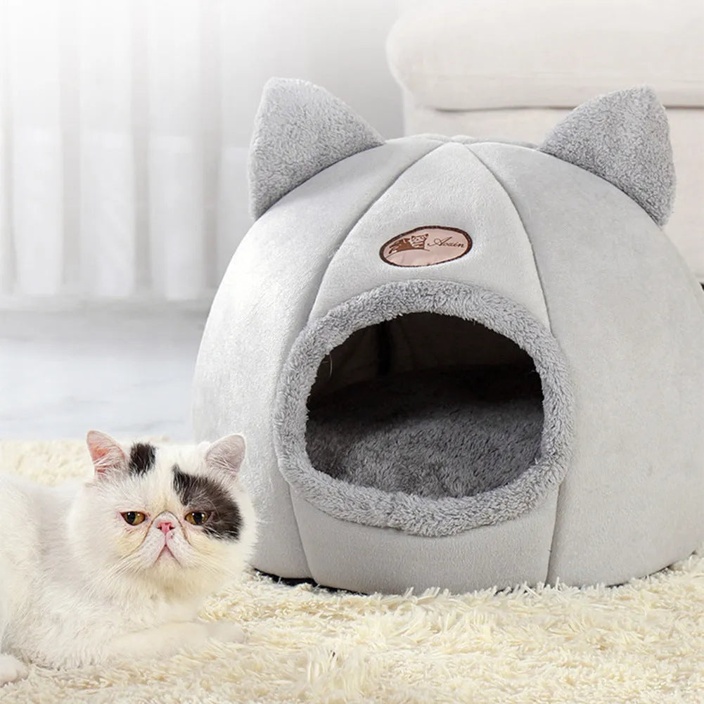 Winter cat nest fully enclosed sofa bed in plush fabric, large size, for indoor use