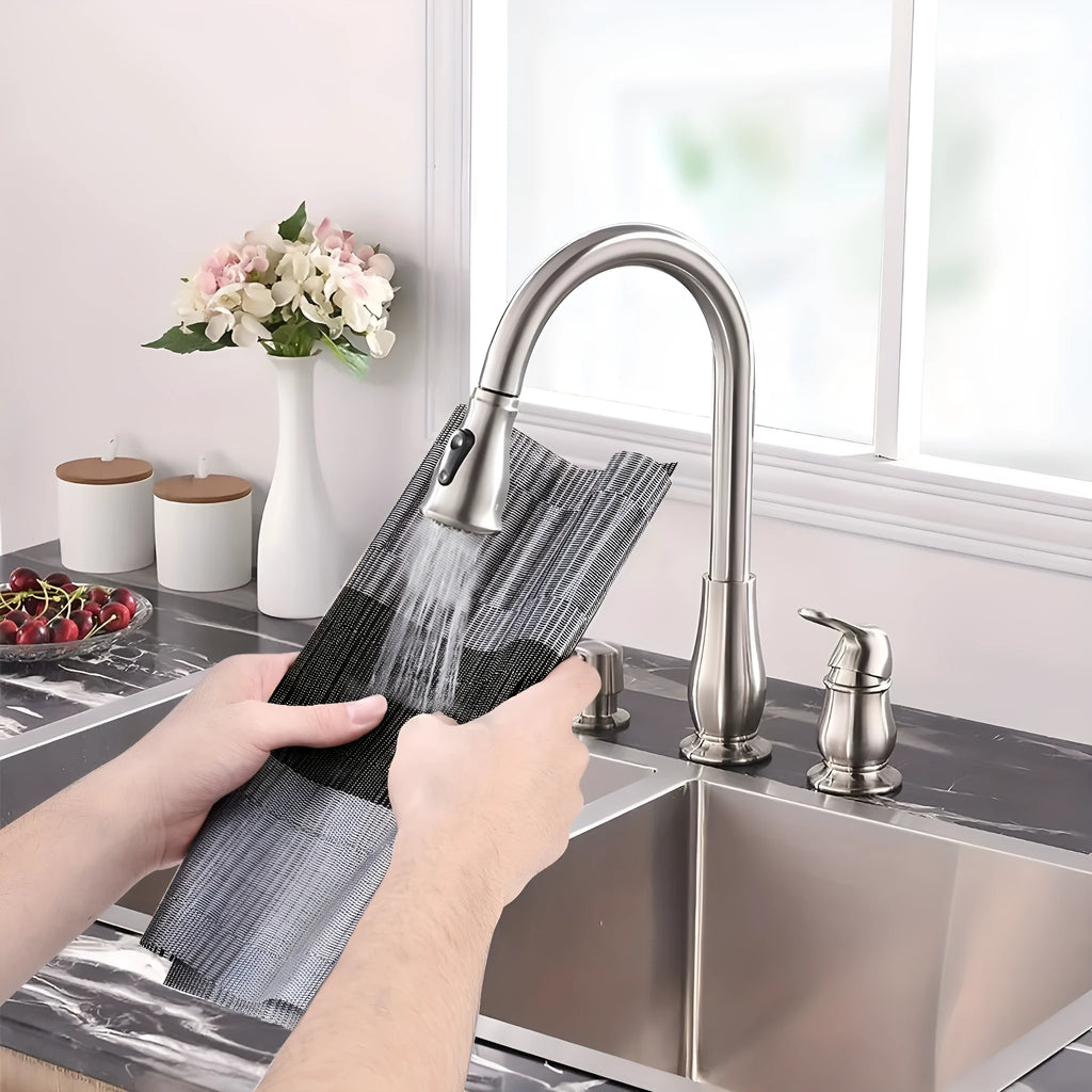 Modern PVC kitchen sink placemat in gradient bamboo black colour, shown on a countertop.