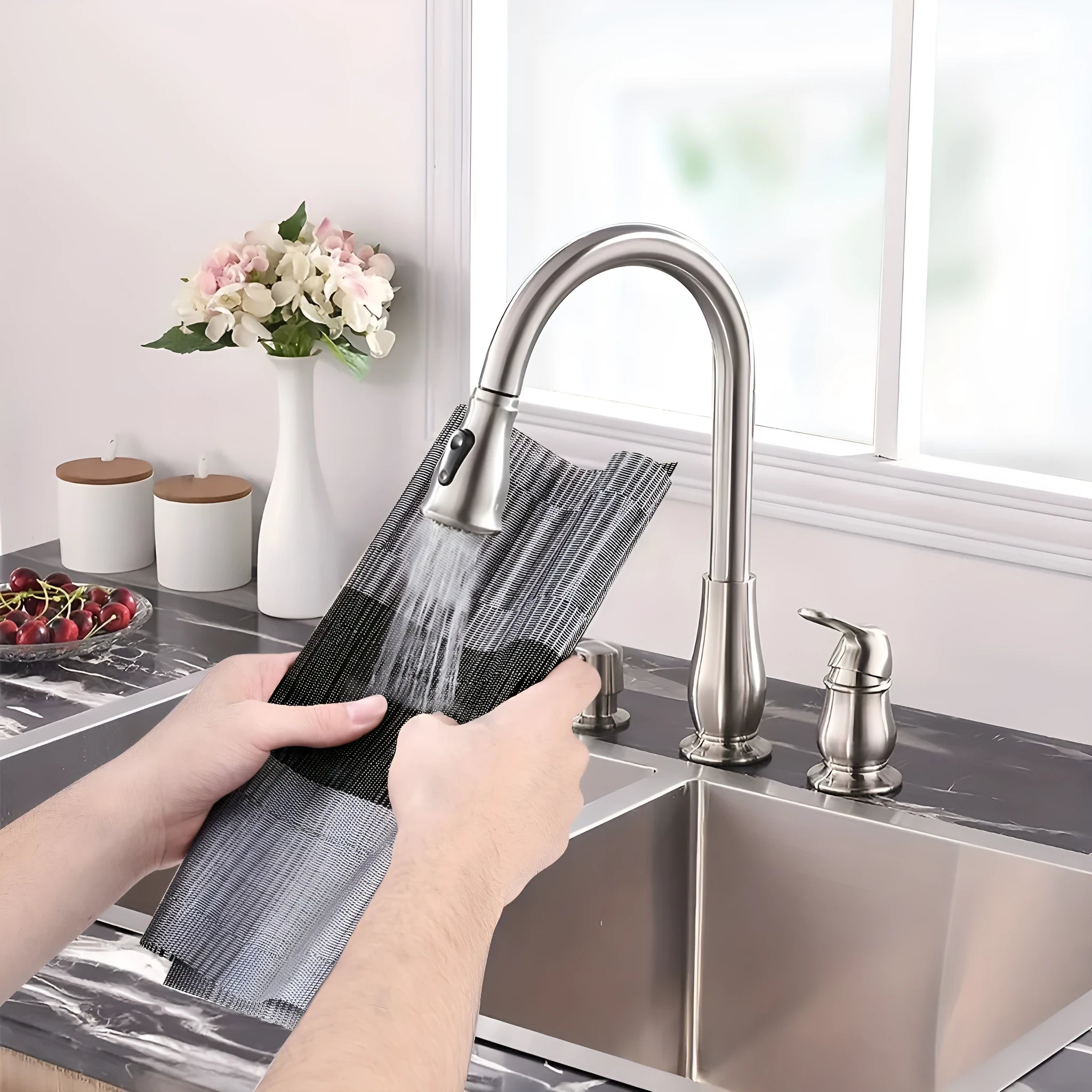 Modern PVC kitchen sink placemat in gradient bamboo black colour, shown on a countertop.