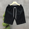 Men's black and white striped fleece-lined casual shorts with straight leg and ankle banding