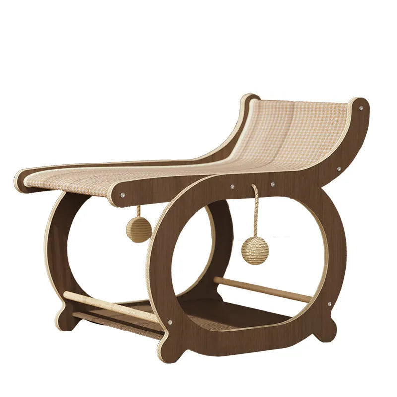 Solid wood sisal cat scratcher bed in recliner design with walnut or wood colour finish