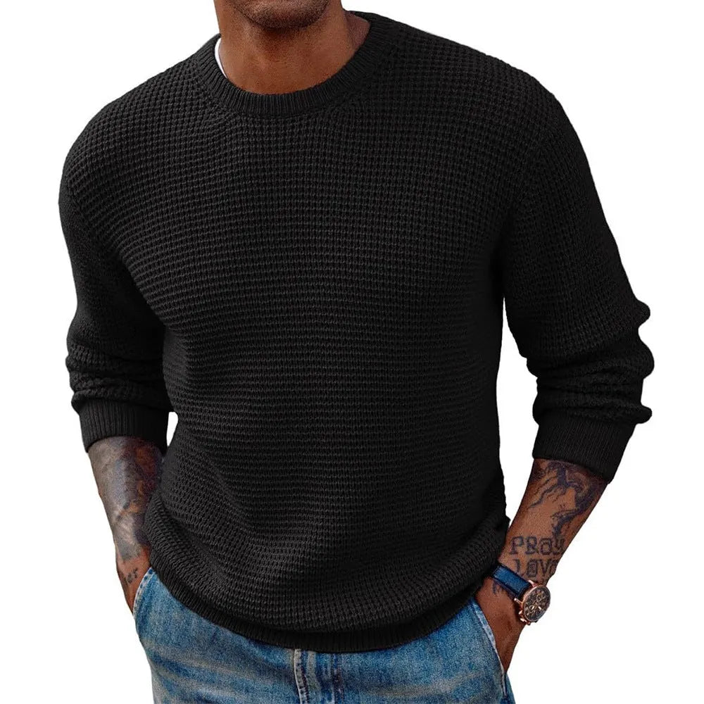 Men's solid colour round neck sweater pullover in beige, available in multiple sizes from S to 3XL