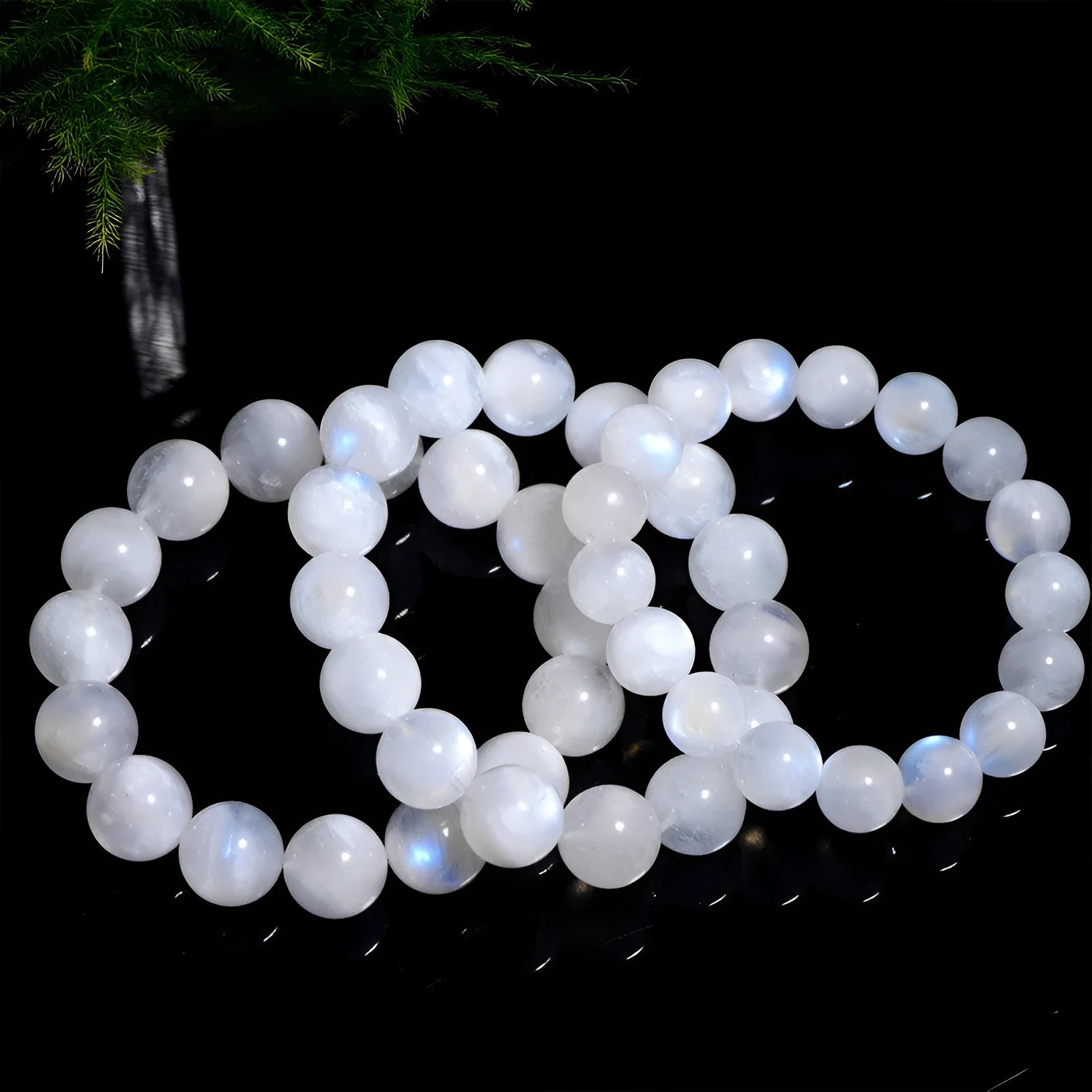 Natural blue moonlight round bead moonstone bracelet with polished finish