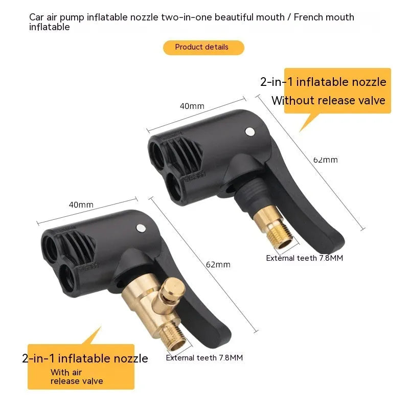 Vehicle air conversion inflatable chuck two-in-one nozzle with 16cm hose and two connectors