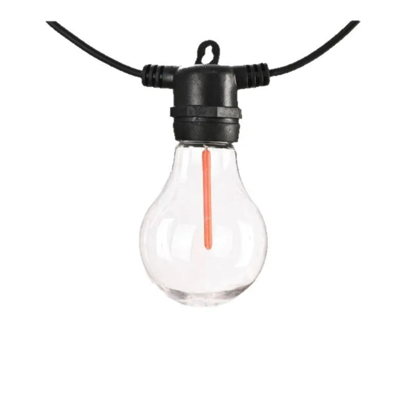 Outdoor decorative string lights with 10 LED bulbs in transparent meteor bag cases