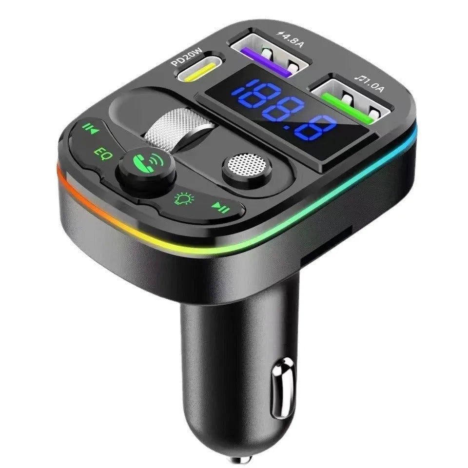 On board Bluetooth receiver with ABS shell, USB output, and voltage display for car audio