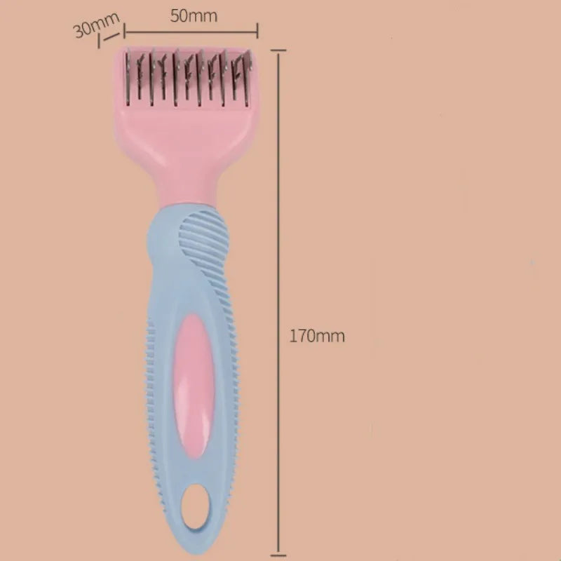 Stainless steel pet grooming comb with integrated knot knife for dogs and cats