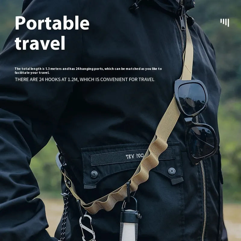 Black outdoor hanging rope clothesline storage belt with adjustable strap measuring 130cm length