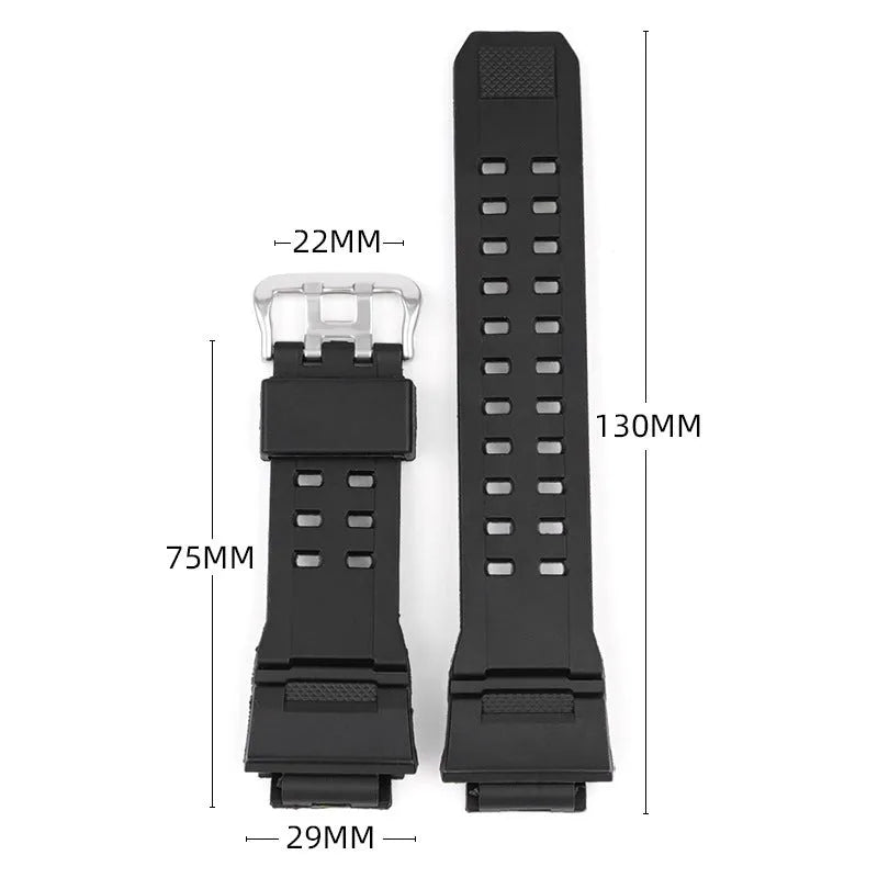 Camouflage pattern TPU watch strap with silver buckle, shown in multiple colour options.