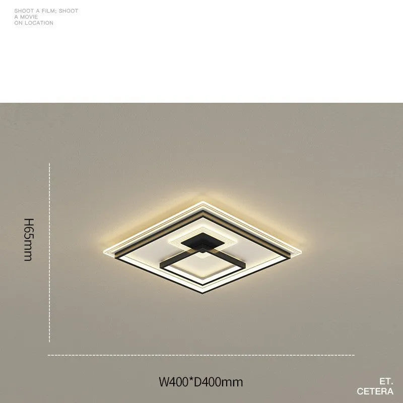 Modern simple rectangular LED ceiling light with tri-colour light and stepless dimming, black and white finish, for living room use