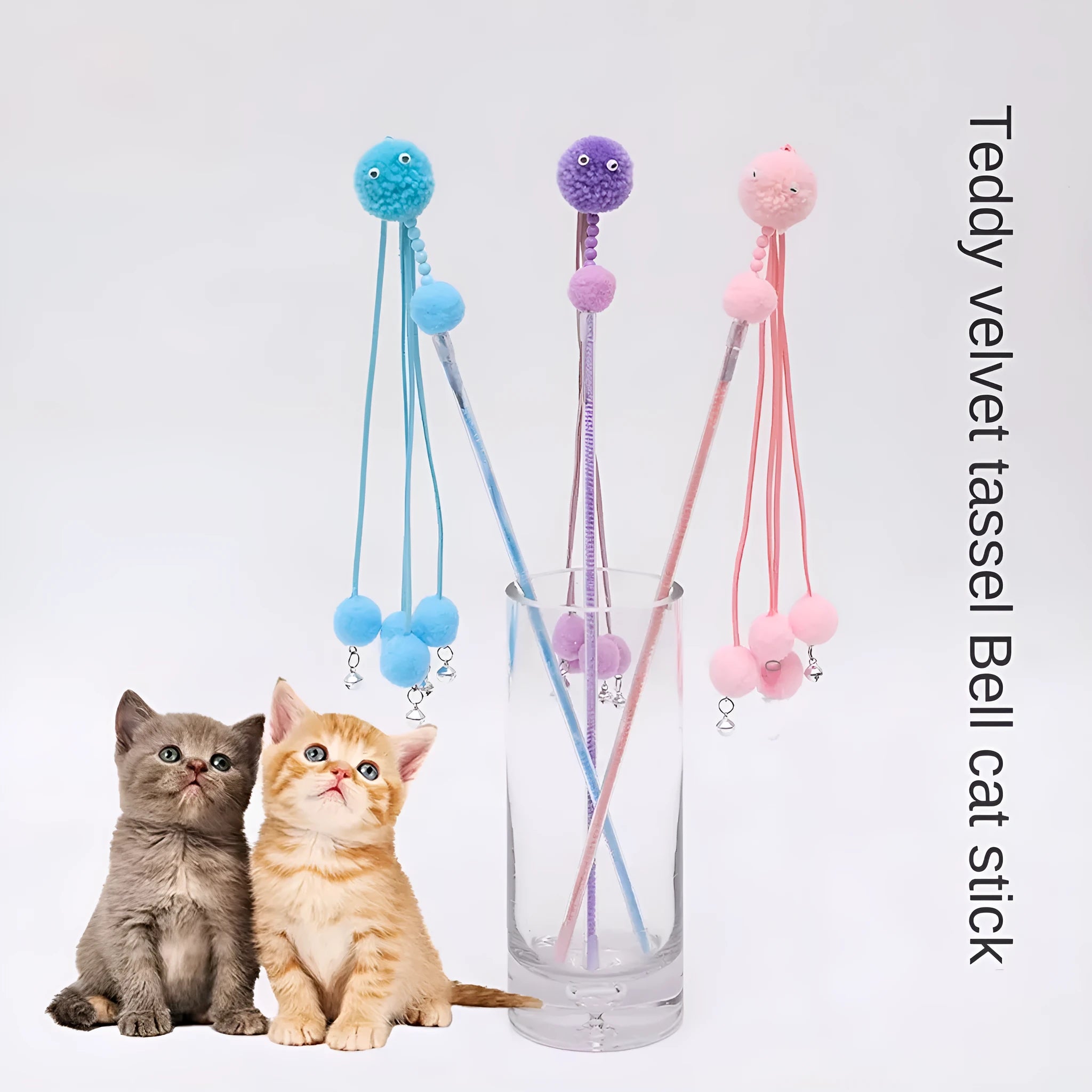 Pipitao funny cat stick self-happiness pet toy with tassel in blue colour