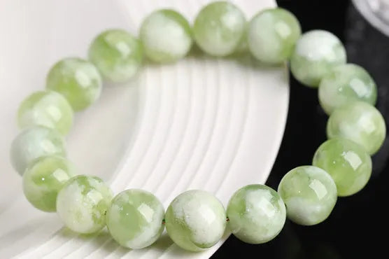 Green milk-in-water Xiuyan jade bracelet polished unisex single circle 10mm beads