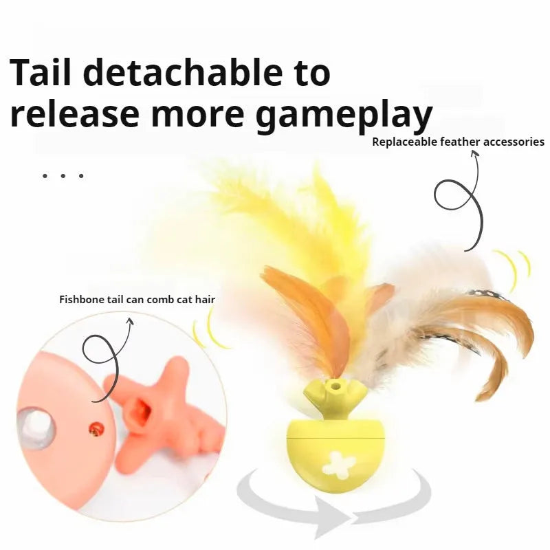 USB electric cat teasing ball fish bone rolling toy with feather stick in blue colour