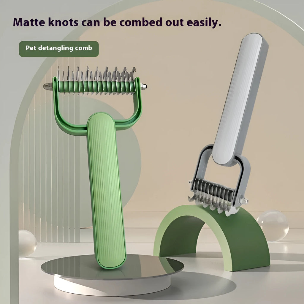 Pet grooming comb with stainless steel teeth and PP plastic handle for removing matted dog hair