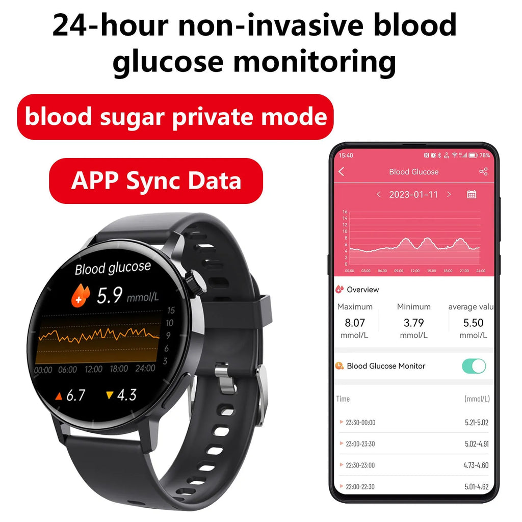 F67S third generation blood glucose smart watch with red light blood oxygen sensor on black brown leather strap