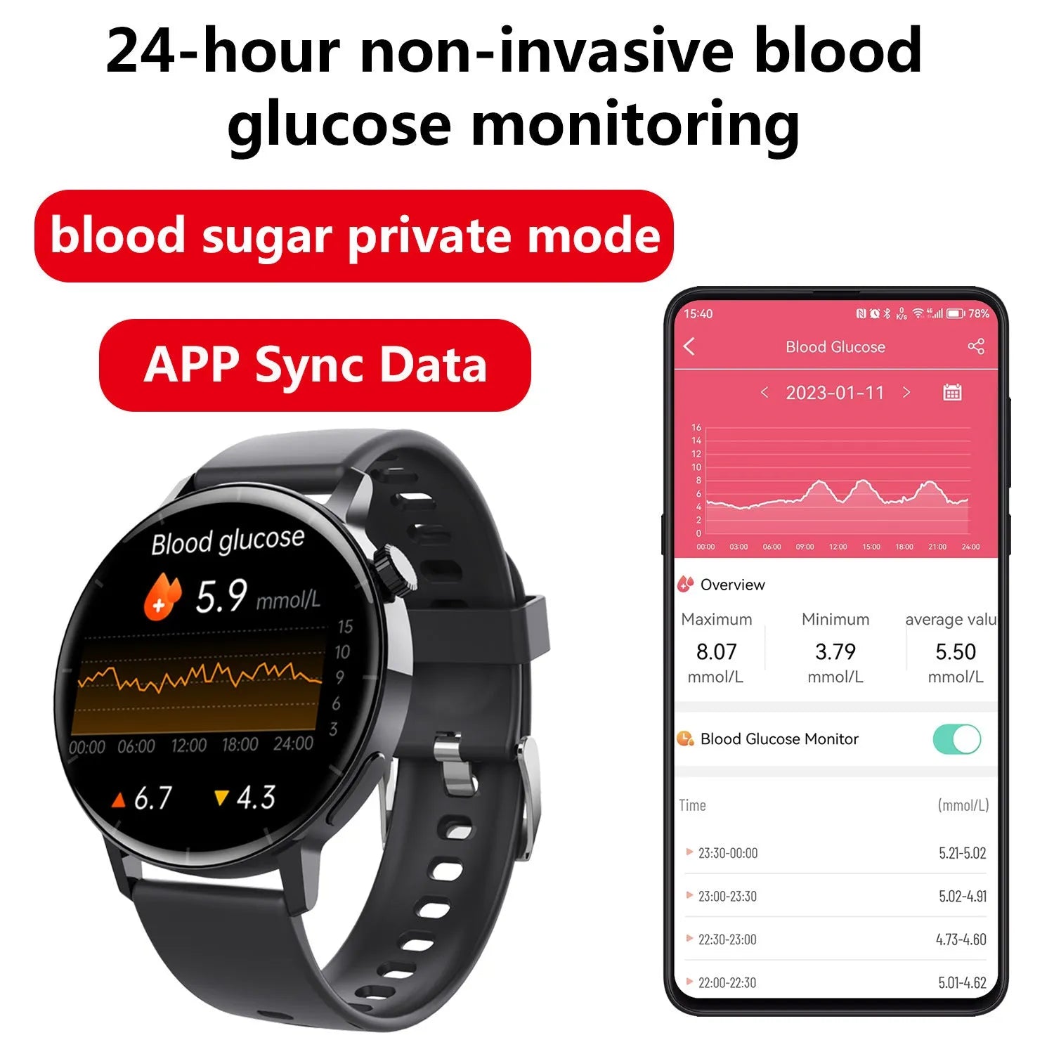 F67S third generation blood glucose smart watch with red light blood oxygen sensor on black brown leather strap