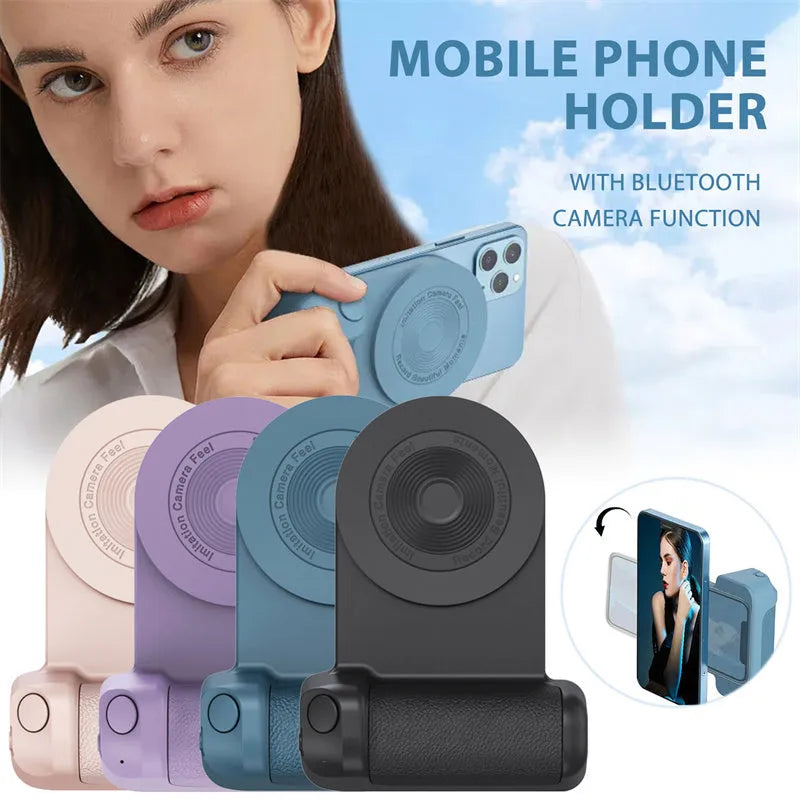 3-in-1 magnetic anti-shake phone holder camera bracket with ergonomic handle, rotatable axis, and compact 11.2cm size