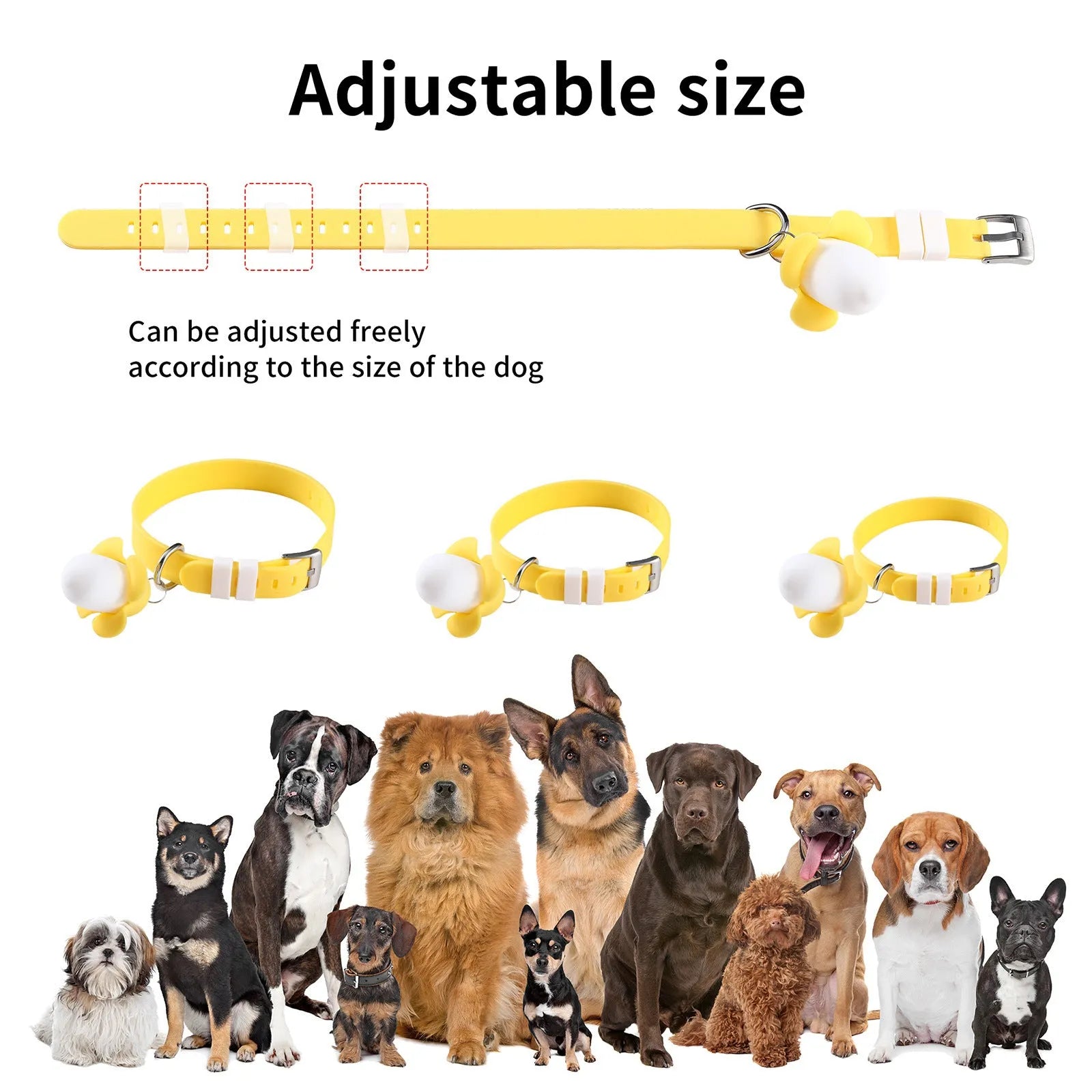 USB rechargeable banana-shaped luminous dog collar light in yellow silicone with geometric pattern and sound function