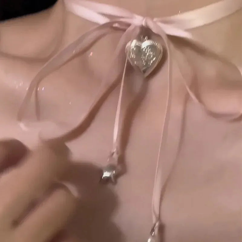 Women's ribbon love pendant fashion necklace clavicle chain alloy jewellery