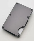 Carbon fibre RFID-blocking wallet with aluminium alloy grey finish showing 7 card slots