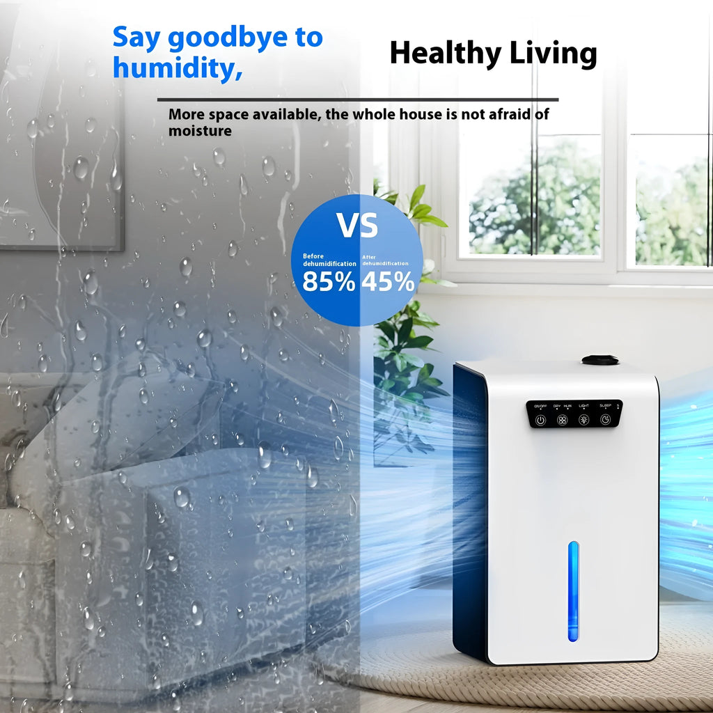 Milky white small household dehumidifier with reservoir for 10-20 square metre rooms