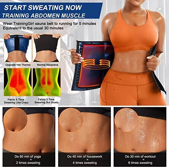 Blue adjustable neoprene sports waist belt for abdominal support shown laid flat.