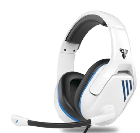 MH86 black and white USB gaming headset with microphone and 50mm drivers on headwear frame
