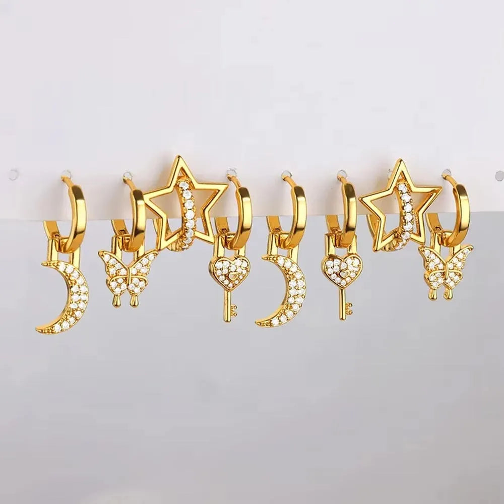 Women's copper geometric butterfly earrings with diamond treatment in multiple colour options