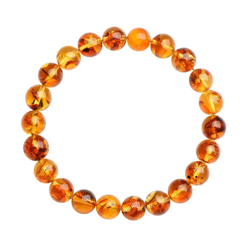 Natural yellow piebald amber bracelet with geometric beads for water purification therapy