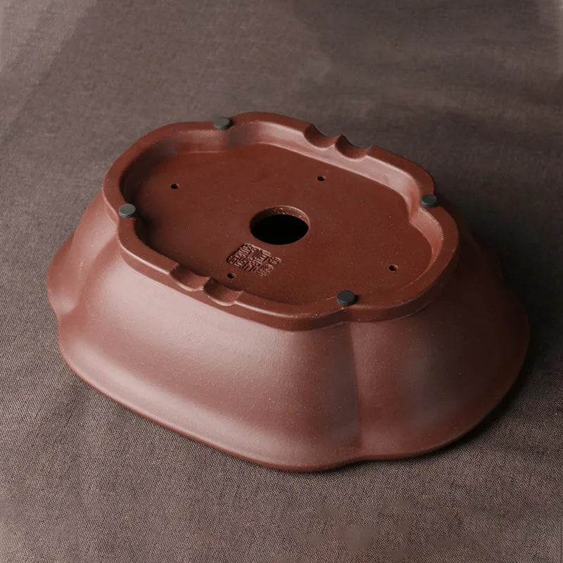 Handmade purple clay bonsai basin with classical Chinese style measuring 25x20x7cm