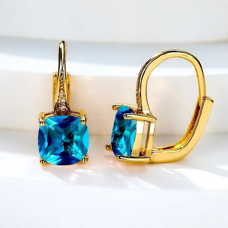 Korean style geometric square zircon ear hook earrings in electroplated copper with hook fastening
