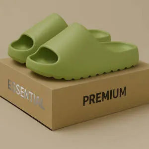 Women's thick-soled beach slippers in green, shown on a white background.
